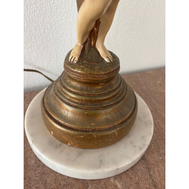 Antique Neoclassical Figural Candelabra Table Lamp, Featuring a Cherub or Putti Figurine Holding a Candelabra, on a Marble Base For Sale In Los Angeles - Image 6 of 12