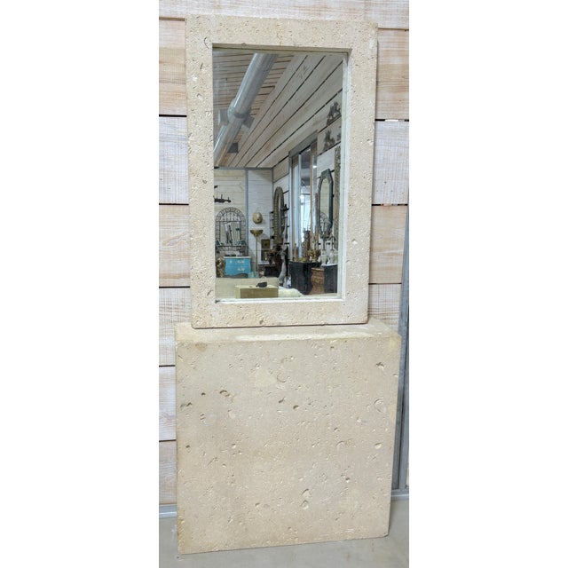 Mid-Century Minimalist Natural Coral Coquina Stone Mirror and Console USA, Circa 1960s This modern minimalist natural...