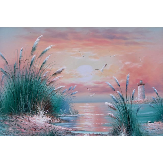 1960s Vintage Coastal Beach Scene Original Oil Painting For Sale - Image 5 of 13