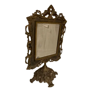 19th Century Ornate Brass Tabletop Mirror on Stand by National Brass and Iron Works