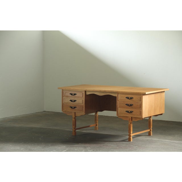 Vintage Danish Brutalist Oak Desk by Henning Kjærnulf, 1960s For Sale - Image 12 of 18