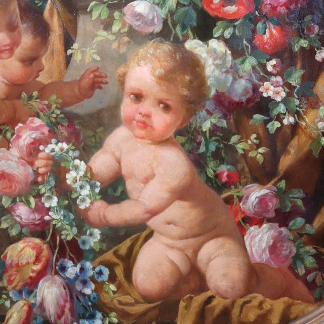 G. Ceragioli, Cherubs with Flowers, Oil Painting on Board, Early 20th Century, Framed For Sale - Image 12 of 18