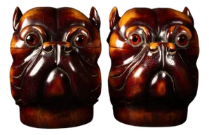 1960s Victorian-Style Dog Head Boxes: Exquisite Craftsmanship and Functional Elegance - A Pair