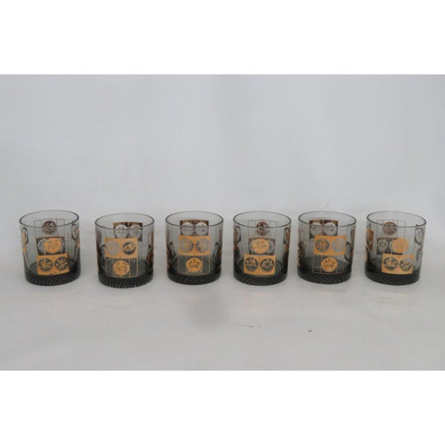Coins of the World Lowball Bar Glass Set 6pc Black With 22k Gold Design 4920b For Sale In Miami - Image 6 of 13