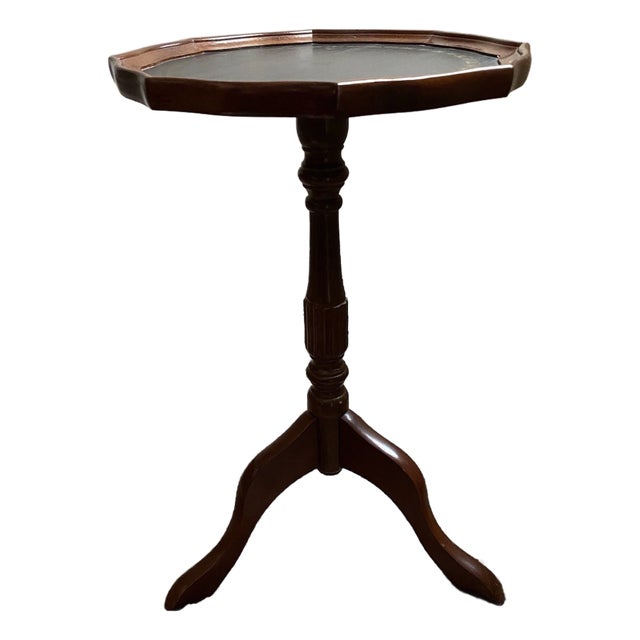 Vintage MCM Bombay Company Pedestal Accent Side Table With Leather Top For Sale