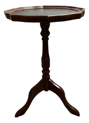 Vintage MCM Bombay Company Pedestal Accent Side Table With Leather Top