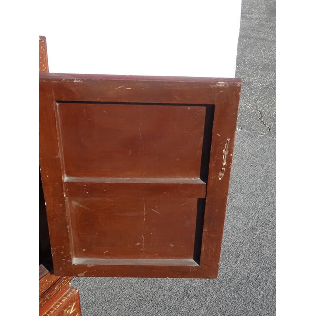 Antique Storage Cabinet Oriental Chinese Red Lacquer Chinoiserie W Stand & Brass For Sale - Image 11 of 18