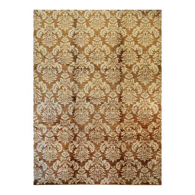 8x10 Refined Brown Classic Damask Floral Modern Hand Knotted Wool Carpet Rug For Sale