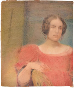Woman in Red, 1900s, Pastel Drawing