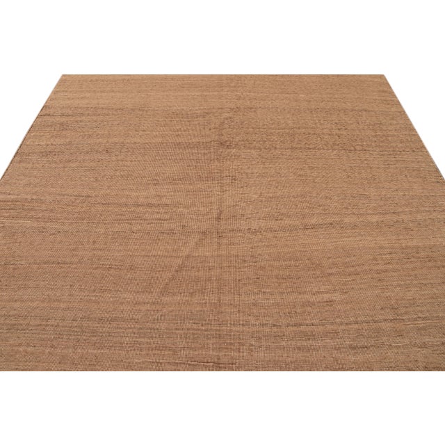 2010s 2010s Solid Brown Contemporary Kilim Flatweave Wool Rug For Sale - Image 5 of 8
