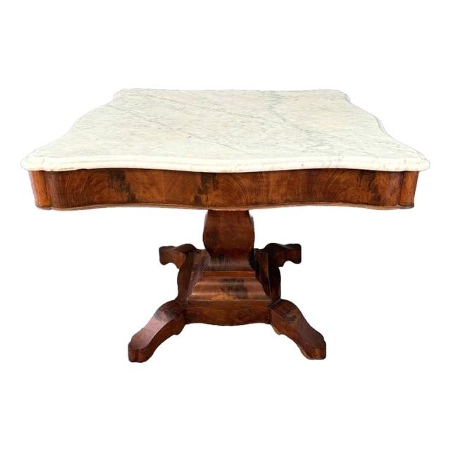 19th Century Flamed Mahogany Marble Top Center Table For Sale