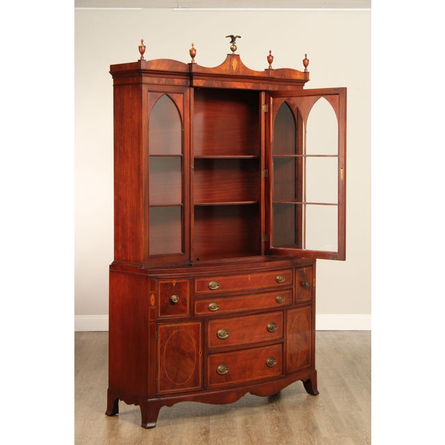 Federal Style Inlaid Mahogany China Cabinet Bookcase | Chairish