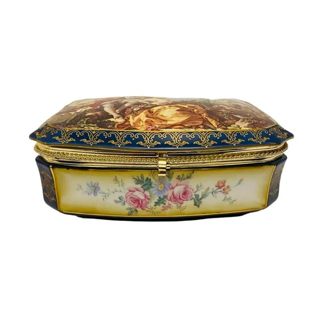 Antique Limoges Porcelain 8” Dresser Box/Chest Hand Painted Romantic Scene Rare. Acquired from a large estate in Georgia....