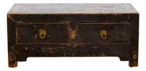 Chinese Qing Dynasty 19th Century Low Kang Dark Brown Lacquered Cabinet