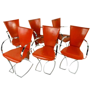 Vintage Chrome and Leather Dining Chairs - Set of 6