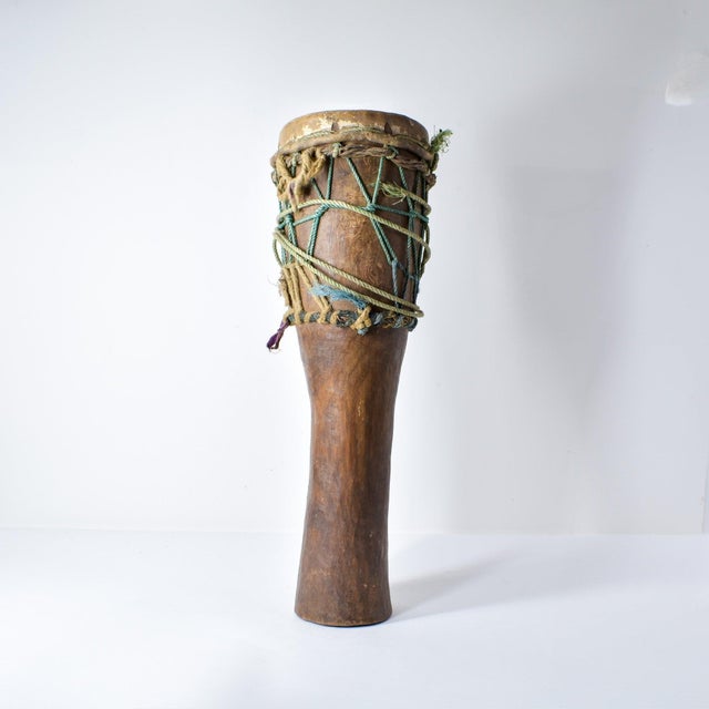 Early 20th Century Fulani Wood Drum Tall with Animal Hide Guinea For Sale In Denver - Image 6 of 8