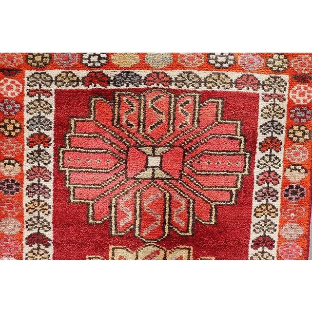 Mid 20th Century Vintage Turkish Oushak Runner With Bright and Colorful Large Medallion Design 2'11 X 15'0 For Sale - Image 5 of 10
