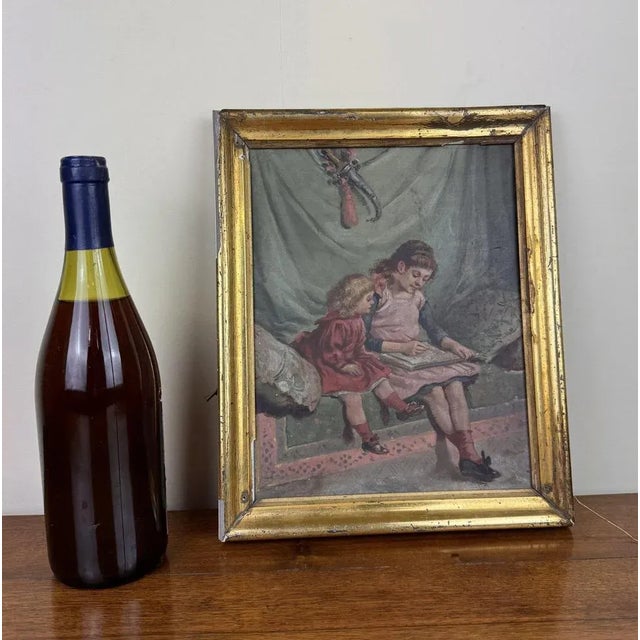 19th century French school: oil on panel "the drawing lesson" circa 1860. This painting was used as an illustration for...