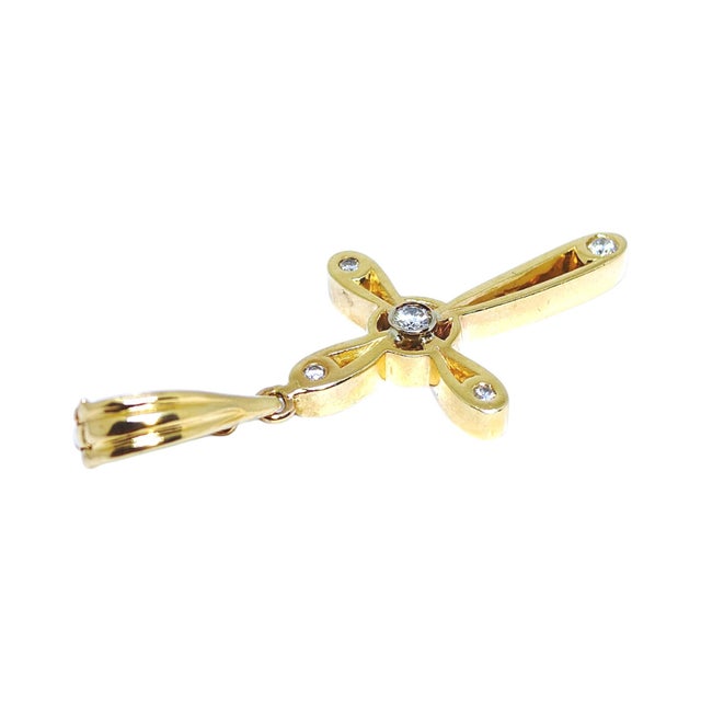 Late 20th Century Vintage Large 14k Yellow Gold Diamond Cross Pendant Enhancer For Sale - Image 5 of 9