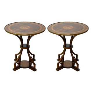 Russian Neoclassical, Burlwood, Brass, Attributed to Gueridon, France, 1950s For Sale