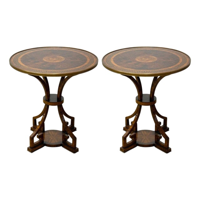 Russian Neoclassical, Burlwood, Brass, Attributed to Gueridon, France, 1950s For Sale