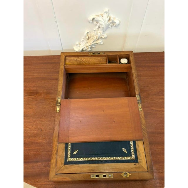 Antique Victorian Figured Walnut Writing Slope, 1860 For Sale - Image 10 of 11