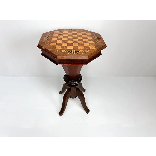 Antique Inlaid Chess Trumpet Sewing Table For Sale - Image 12 of 15