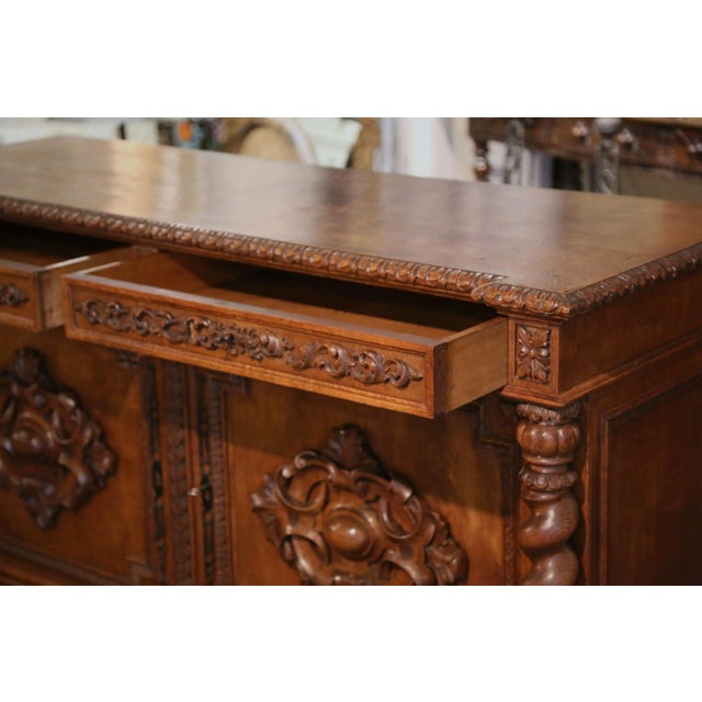 19th Century French Louis XIII Carved Oak Buffet With Parquetry Top For Sale - Image 10 of 12
