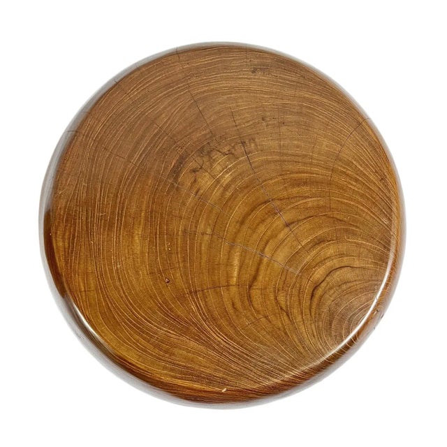 Polished Acacia Rounded Drum Stool / Side Table For Sale - Image 4 of 9