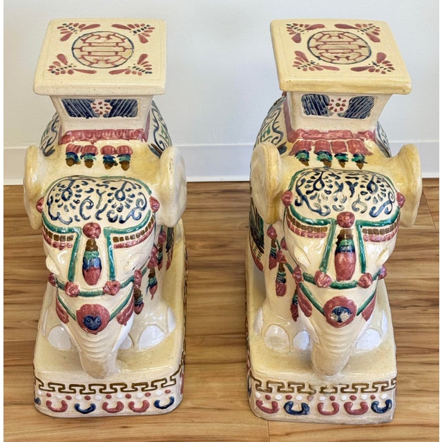 Vintage Ceramic Elephant Motif Garden Stools, a Pair For Sale In Kansas City - Image 6 of 10