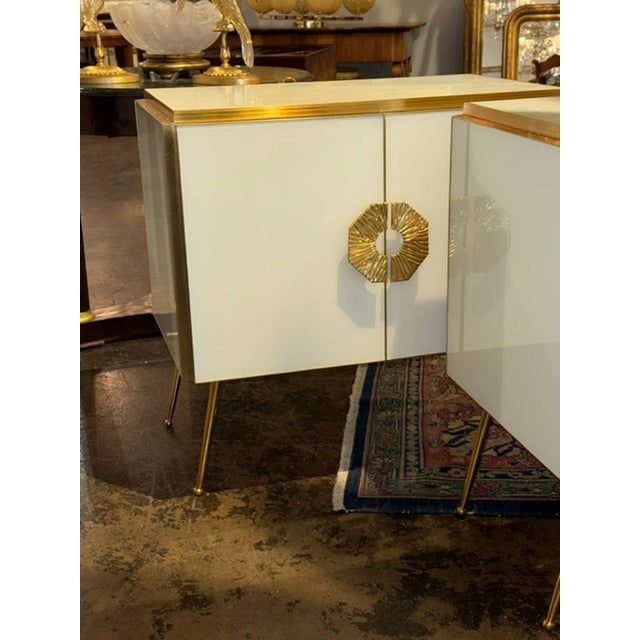 Modern Pair of Murano White Glass and Brass Side Tables For Sale - Image 3 of 7