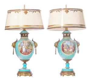 19th C. French Sévres Painted Porcelain and Bronze Lamps