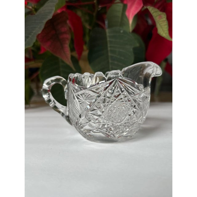 Antique American Brilliant Period Cut Crystal Glass Sugar Creamer Set For Sale - Image 11 of 12