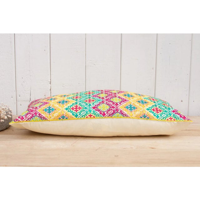 Textile Rainbow Swati Embroidered Phulkari Pillow Cover For Sale - Image 7 of 9