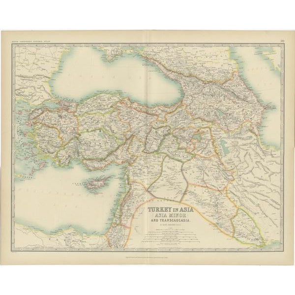 Antique Map of Turkey in Asia by Johnston, 1909 For Sale - Image 4 of 5