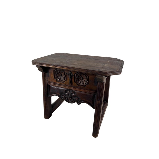 Wood Spanish Castilian Carved Wood Side Table with Iron Hardware, Early 20th Century For Sale - Image 7 of 14