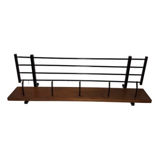 Vintage Wall-Mounted Coat Rack with Black Metal and Teak Wood Strip, 1970s For Sale