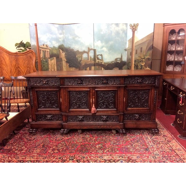 Monumental Antique Oak Buffet, Victorian Carved Sideboard For Sale - Image 4 of 12