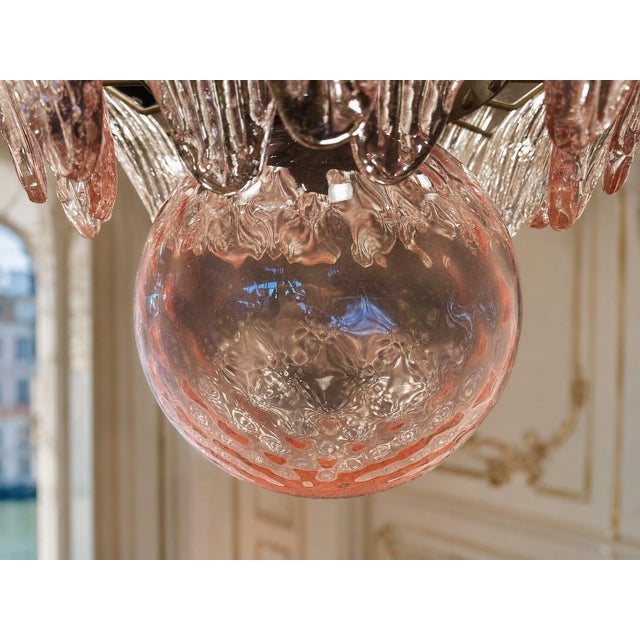 Monumental Pink Glass Leaf Chandelier, 1980 For Sale - Image 3 of 18