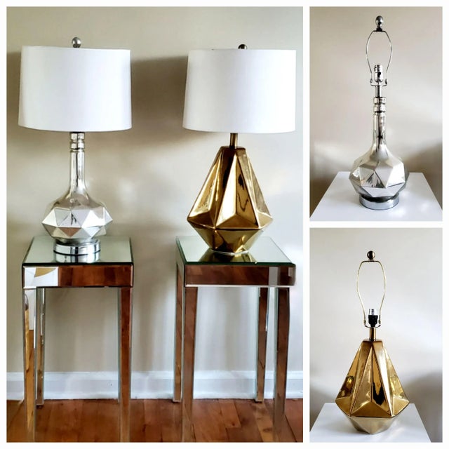 Contemporary Triangular Gold Leaf Ceramic Lamp For Sale - Image 10 of 11