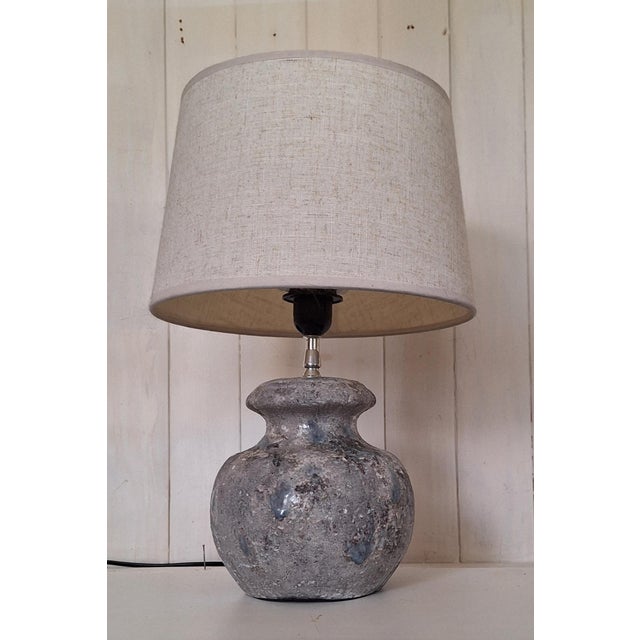 Vintage Table Lamp with Grey Melange Ceramic Base and Beige Fabric Shade, 1990s For Sale - Image 6 of 7