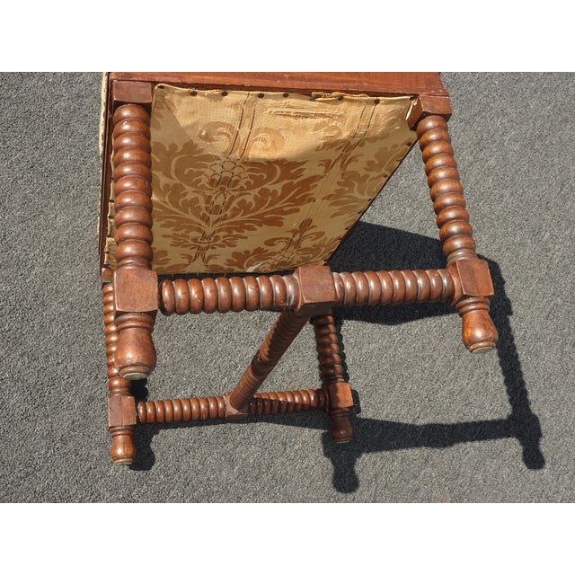 Tan Vintage French Tan Floral Tapestry Bench Stool Decorative Nails & Bobbin Legs For Sale - Image 8 of 12