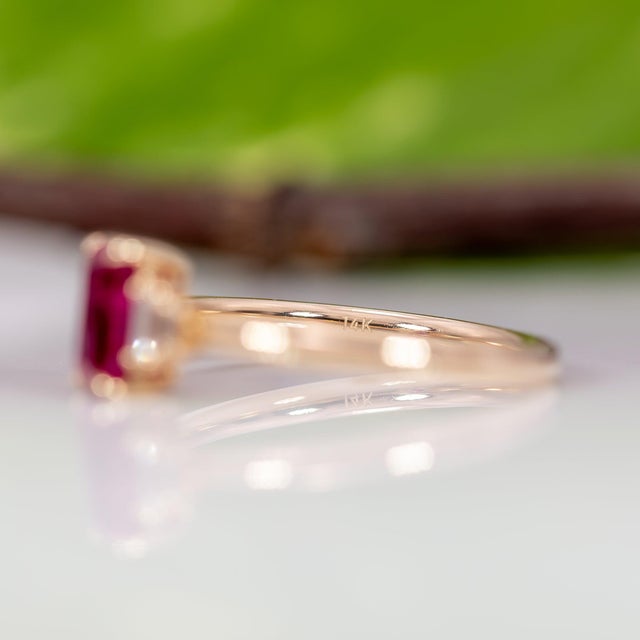 Pink Tourmaline Ring With Earth-Mined Diamond Accents: Solid 14k Gold, 7x4mm, Size 6.75 For Sale - Image 9 of 9