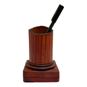 1960s Italian Grand Tour Style Leather & Burlwood Column Motif Pen Stand/Box