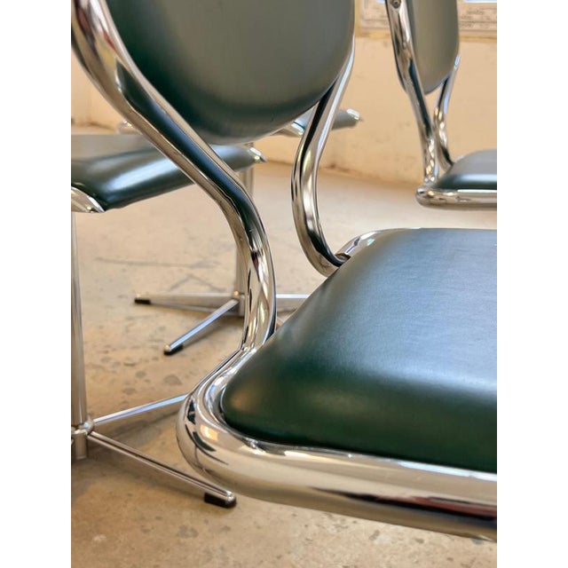 Green Swivel Chair in Green Faux Leather Upholstery and Chrome For Sale - Image 8 of 11