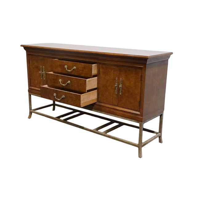 Brown Hickory White Burled Walnut Italian Modern 70" Sideboard Buffet W. Metal Base 41024-41 For Sale - Image 8 of 14