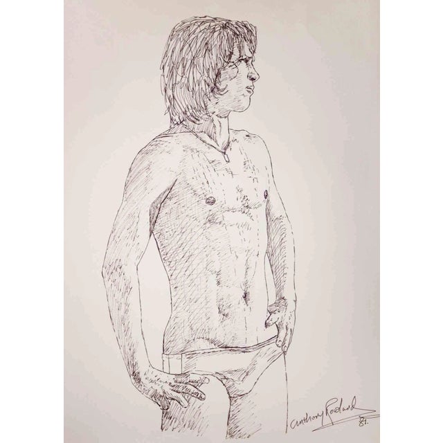 Anthony Roaland, Portrait of a Boy, Original Pen Drawing, 1981 For Sale