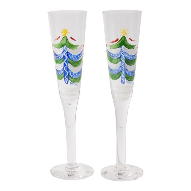 Late 20th Century Pair of Christmas Champagne Flutes by Ulrica Hydman Vallien For Sale