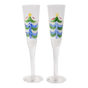 Late 20th Century Pair of Christmas Champagne Flutes by Ulrica Hydman Vallien