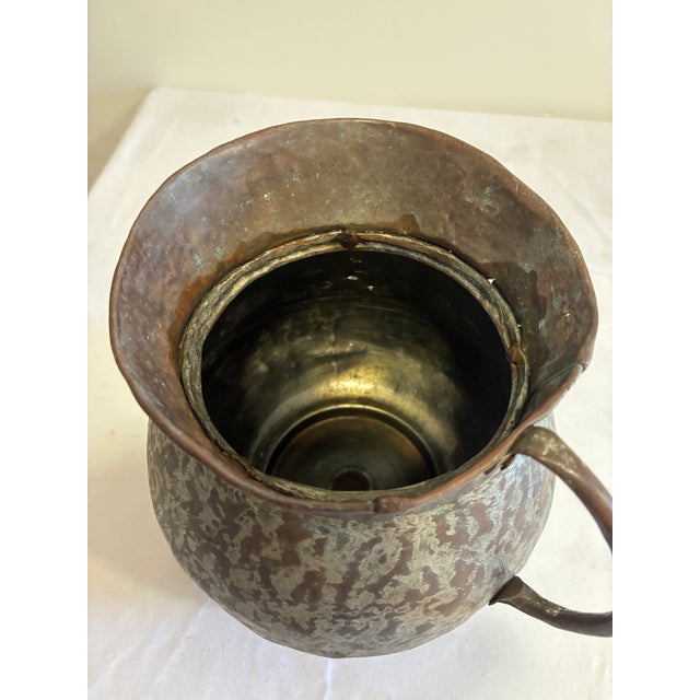 Metal Antique Hand Hammered Copper Pitcher, Riveted Primitive Water Jug For Sale - Image 7 of 10